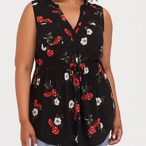 TORRID EMMA - BLACK FLORAL CHALLIS BABYDOLL TUNIC